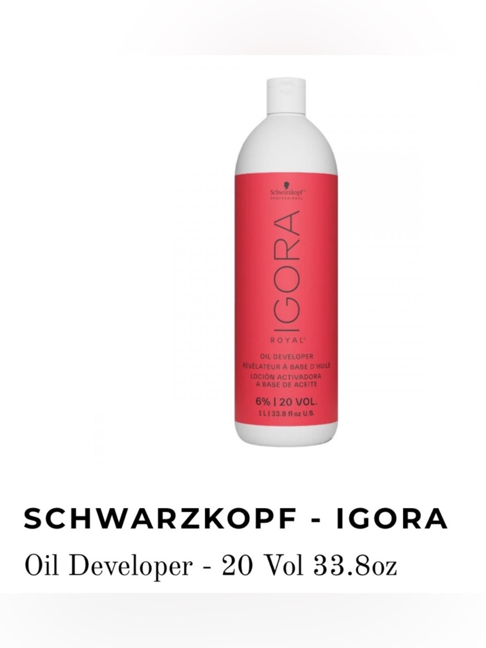 Schwarzkopf IGORA Royal Oil Developer 20 Vol 1L NEW